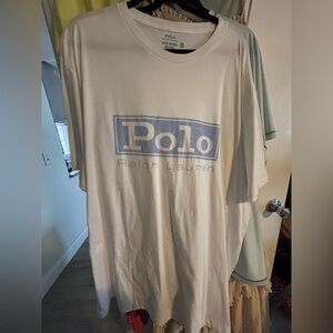 Ralph Lauren Men's White Tee with Blue Logo